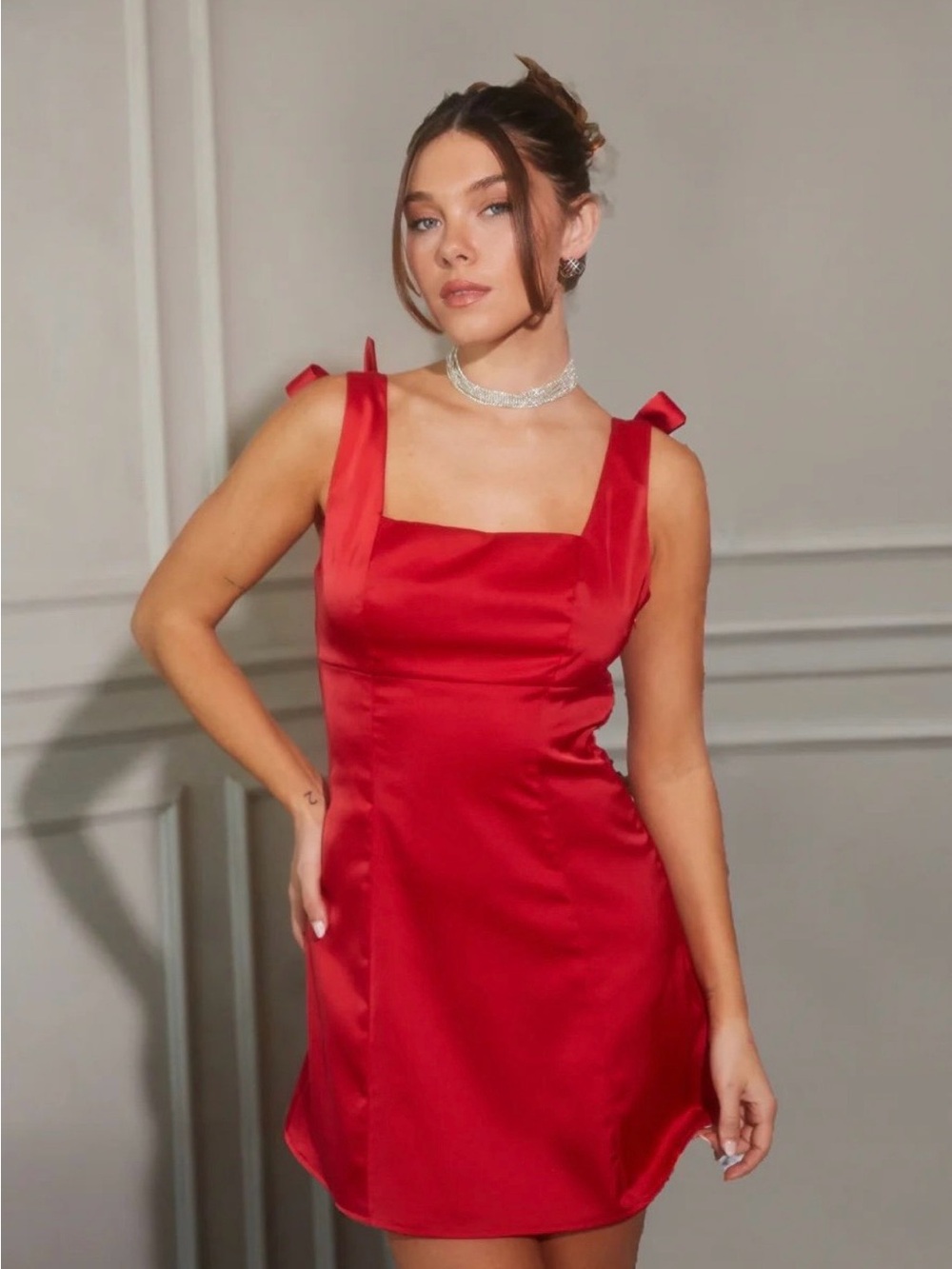BNWT Altar’d Statin Red double bow Mini Dress